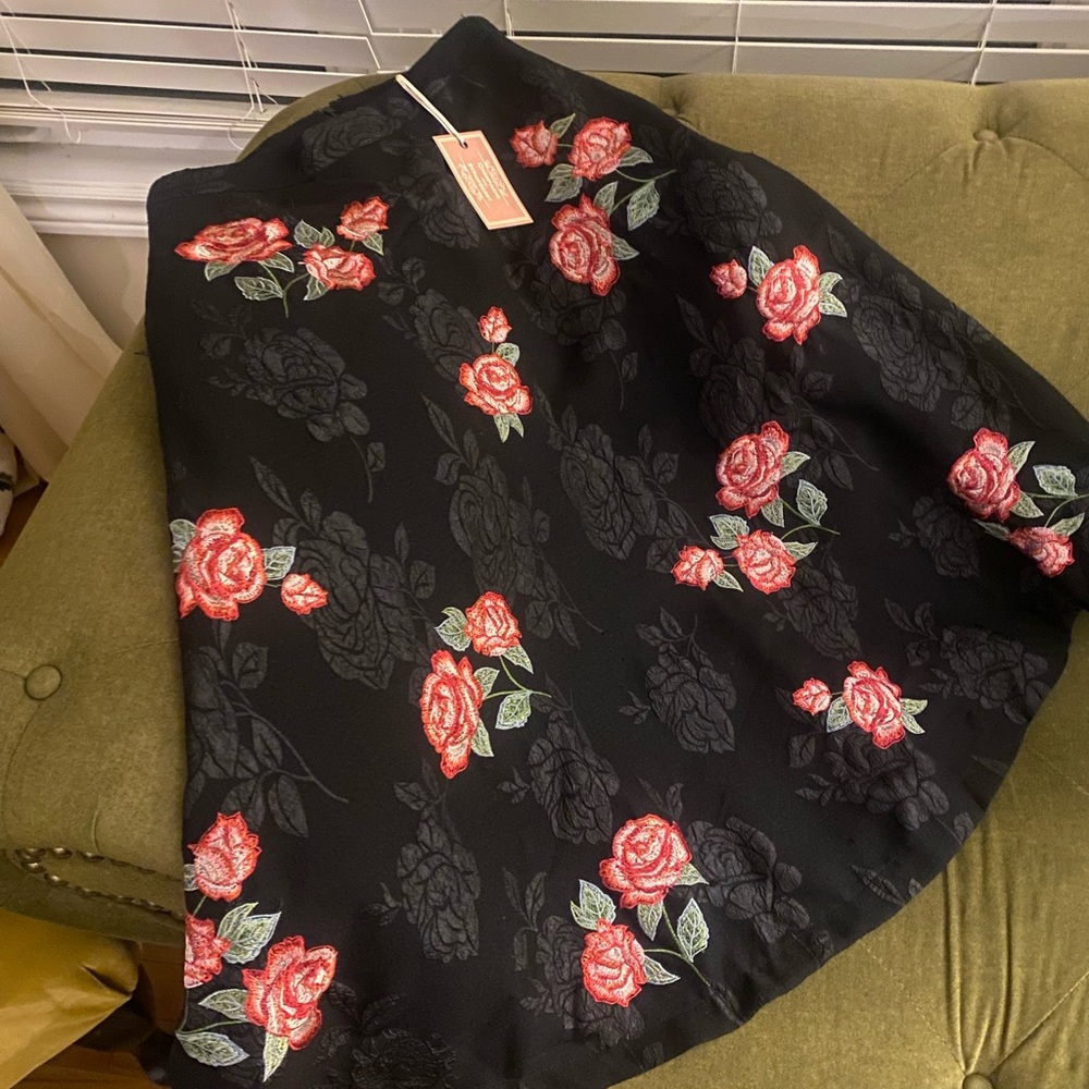 Champs Black Skirt with Red Floral Design